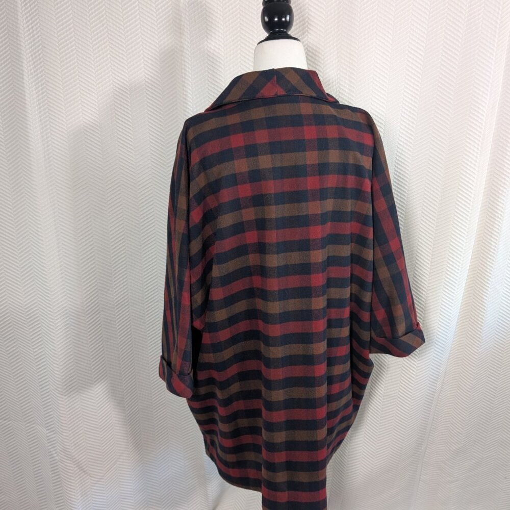 Design Lab Lord & Taylor Plaid Open Blazer Flannel Relaxed Pockets Large Fall - Picture 3 of 13